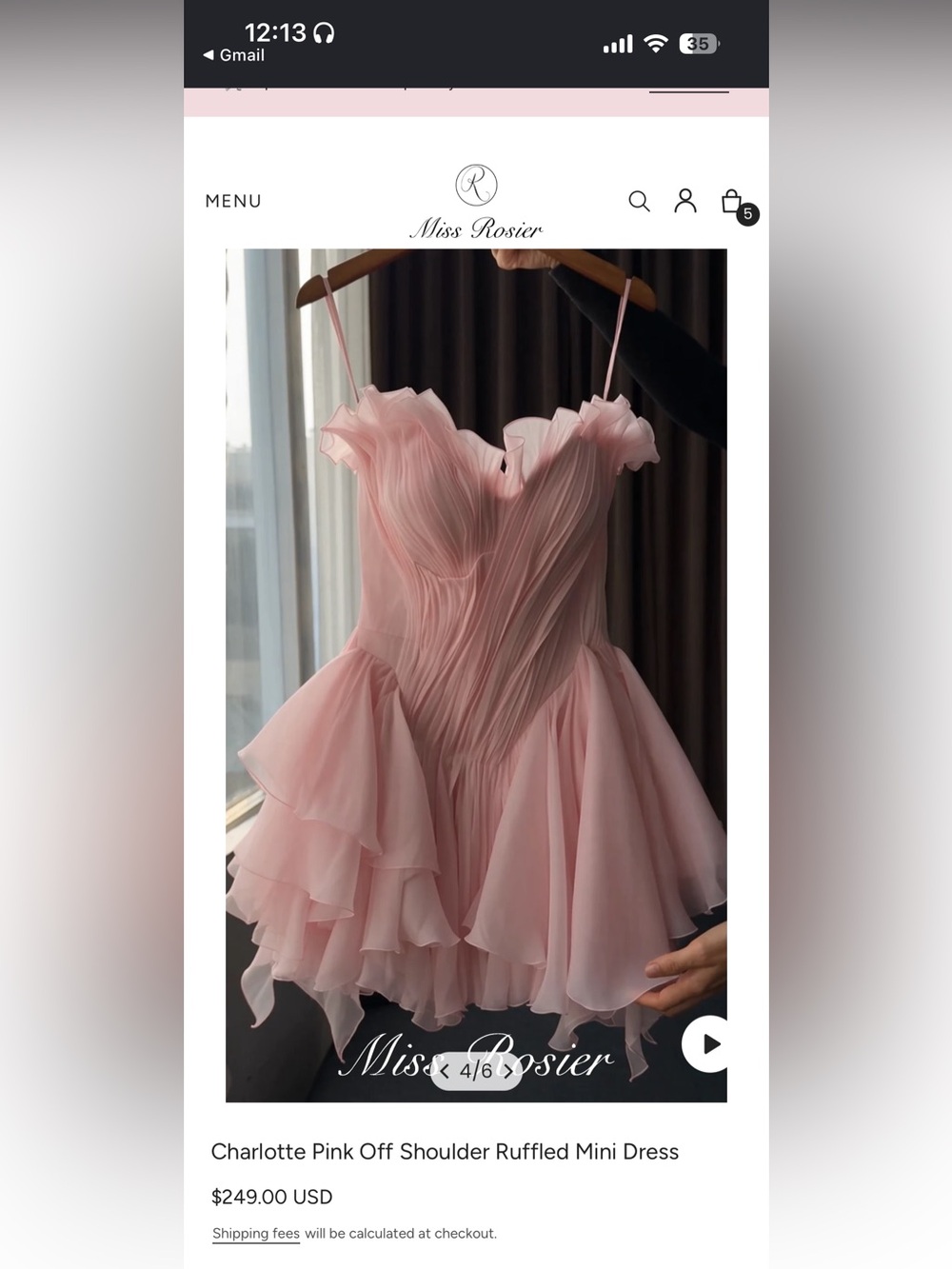 Strapless Light Pink Ruffled Mini Dress - Picture 5 of 7